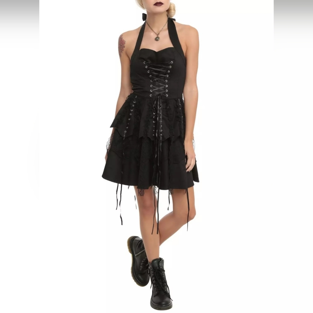 Black Corset Ruffle Halter Style Dress Size XL 12